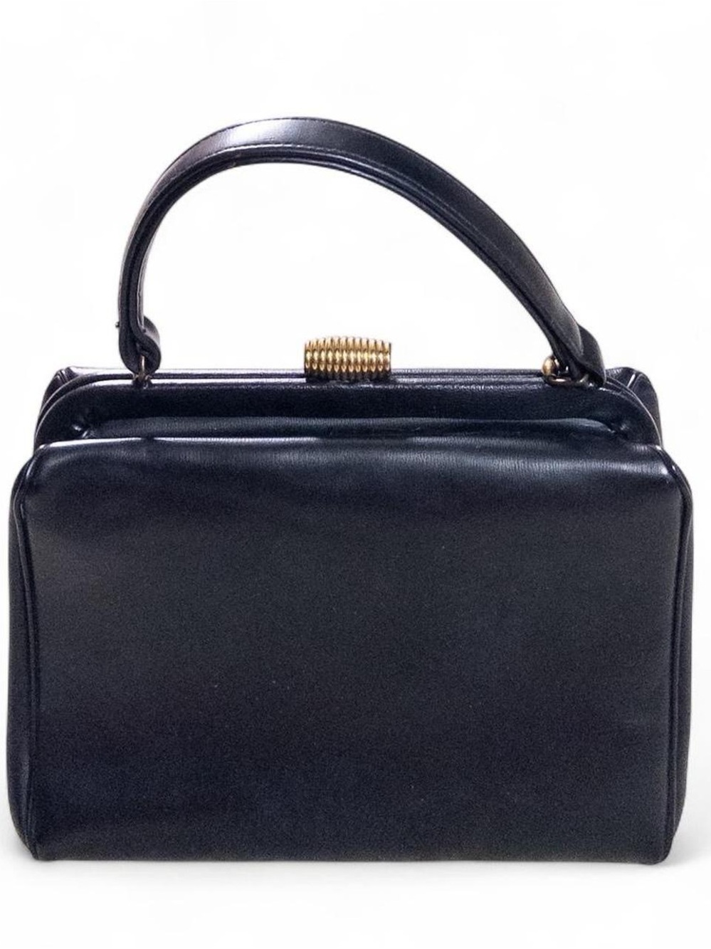 Vintage 1950s Empress Black Leather Top Handle Purse Handbag